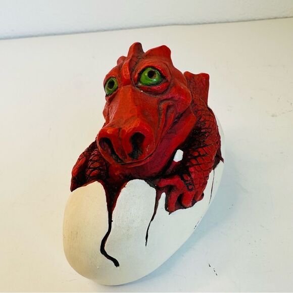 Red Dragon Hatching From Egg Fantasy Figure Resin 5x3.5 - Picture 5 of 5
